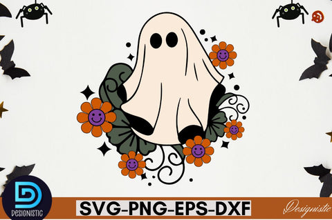 Retro Cute Ghost PNG Clipart Sublimation DESIGNISTIC 