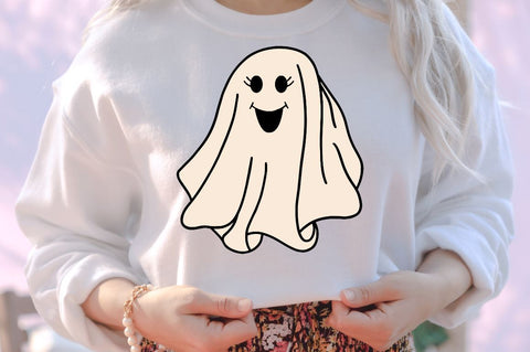 Retro Cute Ghost PNG Clipart Sublimation DESIGNISTIC 