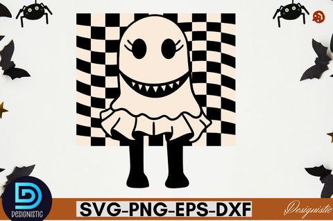 Retro Cute Ghost PNG Clipart Sublimation DESIGNISTIC 