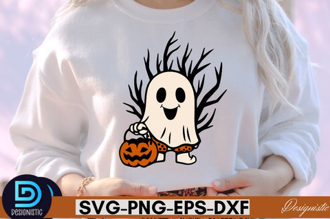 Retro Cute Ghost PNG Clipart Sublimation DESIGNISTIC 