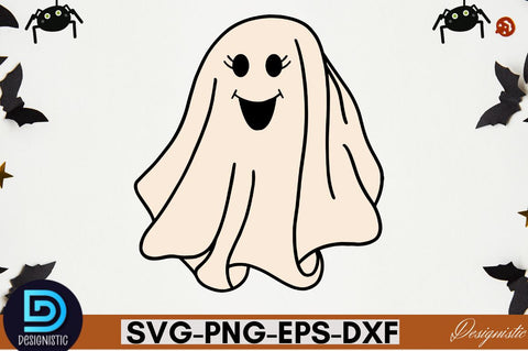 Retro Cute Ghost PNG Clipart Sublimation DESIGNISTIC 