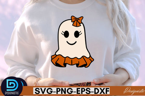 Retro Cute Ghost PNG Clipart Sublimation DESIGNISTIC 