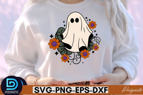 Retro Cute Ghost PNG Clipart Sublimation DESIGNISTIC 