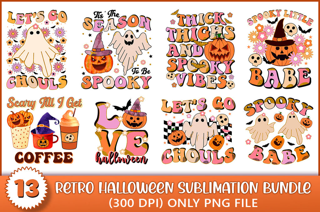 Retro Cute Halloween Sublimation Bundle, Fall PNG - So Fontsy