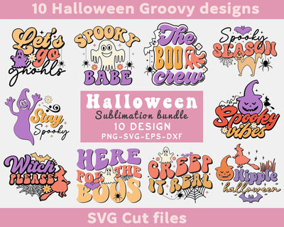 Retro Cute Halloween Sublimation Bundle, Halloween svg bundle, Groovy Halloween design, retro halloween png, retro design, boo png,witch png SVG etcify 