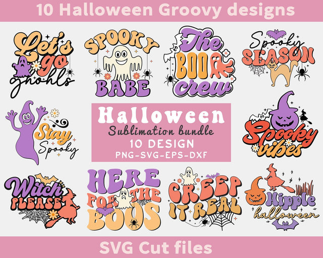 Retro Cute Halloween Sublimation Bundle, Halloween svg bundle, Groovy Halloween design, retro halloween png, retro design, boo png,witch png SVG etcify 