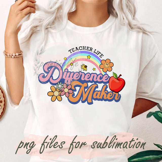 Retro Difference Maker Png, Teacher Life Sublimation Png, School Quotes Design Png, Back to School Png, Teacher PNG, Instant Download Sublimation PrintingLife 