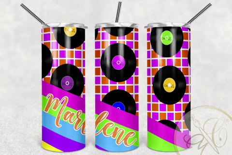 Retro Disco 20oz Skinny Tumbler Sublimation/ 80’s, 90’s/ Neon/ Squares BG Sublimation Marlene Campos 