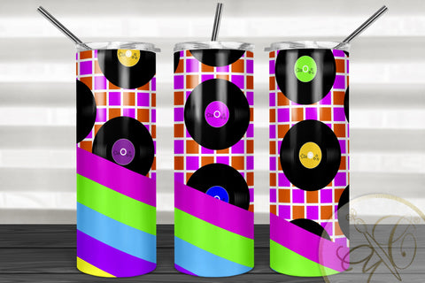 Retro Disco 20oz Skinny Tumbler Sublimation/ 80’s, 90’s/ Neon/ Squares BG Sublimation Marlene Campos 