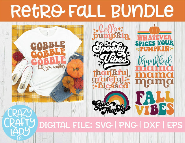 Retro Fall | Halloween | Thanksgiving Quote SVG Cut File Bundle SVG Crazy Crafty Lady Co. 