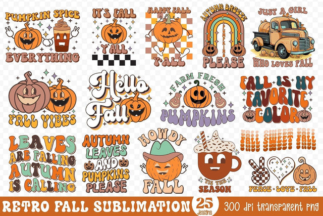 Retro Fall PNG Sublimation Bundle Sublimation CraftLabSVG 