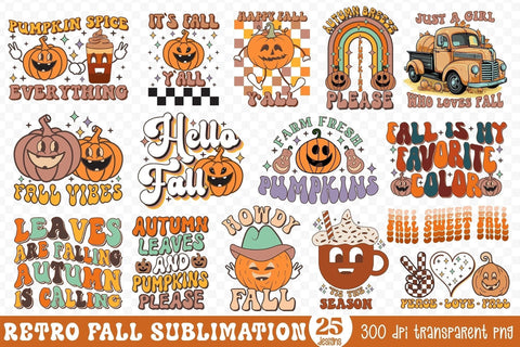Retro Fall PNG Sublimation Bundle Sublimation CraftLabSVG 