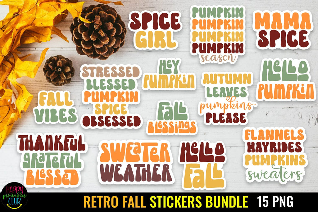 Retro Fall Stickers Bundle I Fall Stickers Bundle I Fall PNG - So Fontsy