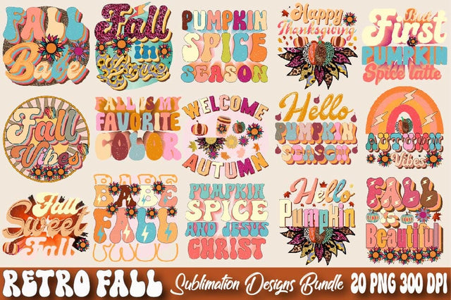 Retro Fall Sublimation Design Bundle Sublimation SVGArt 