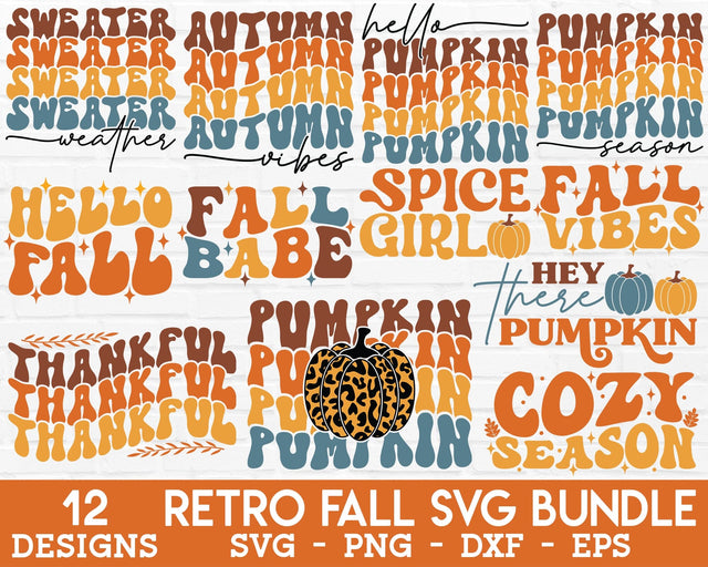 Retro Fall SVG Bundle - Autumn SVG, Fall Retro SVG, Hello Fall SVG, Hello Pumpkin SVG, Pumpkin Season SVG, Fall Sublimation png SVG GraphicsTreasures 