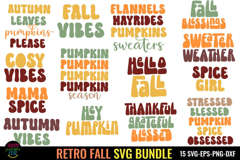 Retro Fall SVG Bundle I Autumn SVG Bundle I Groovy Fall SVG SVG Happy Printables Club 