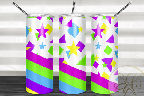 Retro Figures 20oz Skinny Tumbler Sublimation/ 80’s, 90’s/ Neon Figures/ Retro Stars Sublimation Marlene Campos 