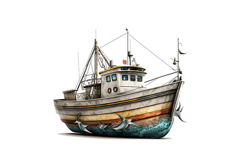 Retro Fishing Boat Clipart Bundle Sublimation Regulrcrative 