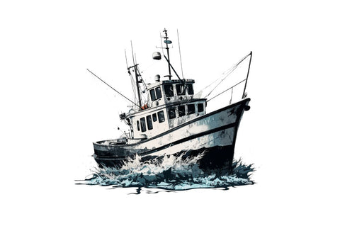 Retro Fishing Boat Clipart Bundle Sublimation Regulrcrative 