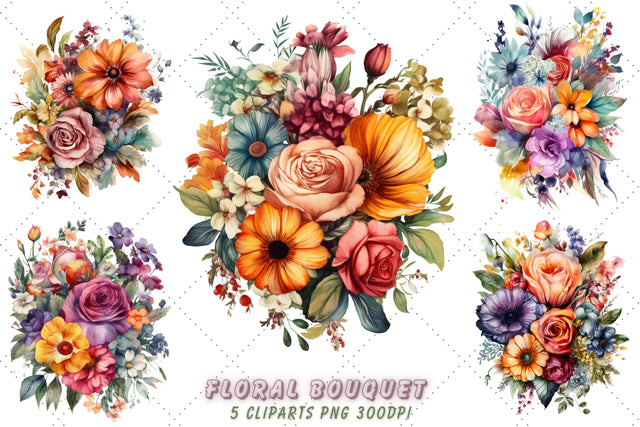 Retro Floral Bouquet Watercolor Clipart Bundle, Sublimation, Retro Floral Bouquet Sublimation FloridPrintables 