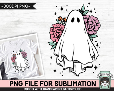 Retro Floral Ghost SUBLIMATION design PNG, Flower Ghost png file, Floral Ghost sublimation designs, Pink Purple Halloween sublimation Sublimation Wild Pilot 