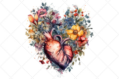 Retro Floral Heart Watercolor Clipart Bundle, Sublimation, Floral Heart Sublimation FloridPrintables 