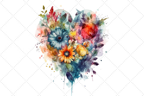 Retro Floral Heart Watercolor Clipart Bundle, Sublimation, Floral Heart Sublimation FloridPrintables 