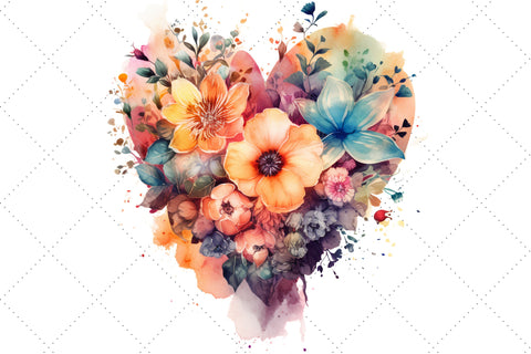 Retro Floral Heart Watercolor Clipart Bundle, Sublimation, Floral Heart Sublimation FloridPrintables 