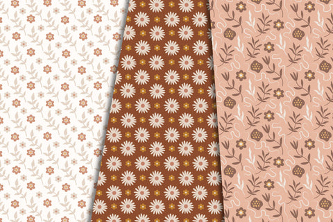 Retro Flowers Patterns Digital Pattern Rin Green 