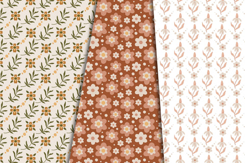 Retro Flowers Patterns Digital Pattern Rin Green 