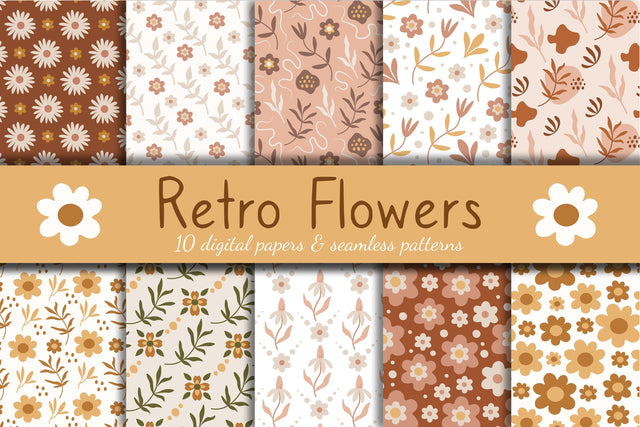 Retro Flowers Patterns Digital Pattern Rin Green 