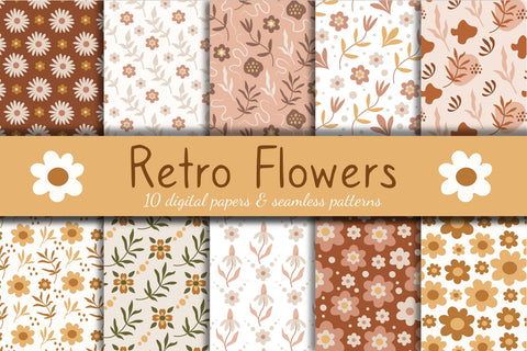 Retro Flowers Patterns Digital Pattern Rin Green 