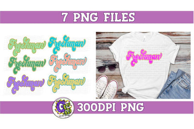 Retro Freshman Chenille Lettering PNG Bundle Sublimation Sublimation Greedy Stitches 