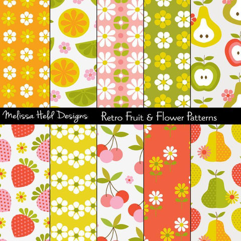 Retro Fruit and Flower Patterns Melissa Held Designs 