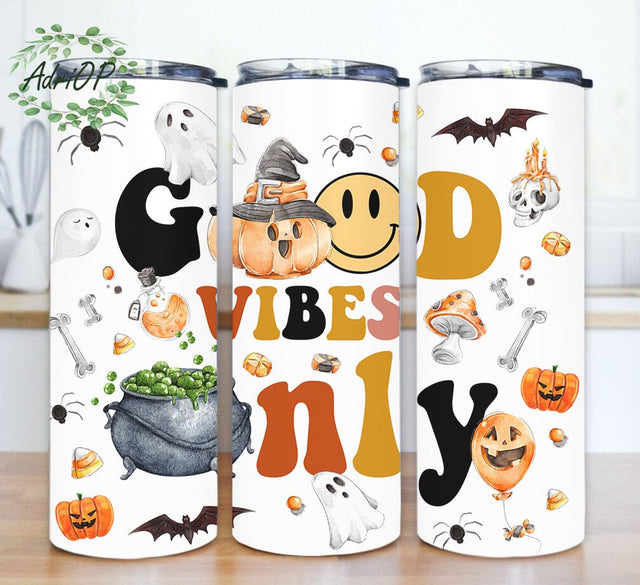 Retro Good Vibes Only Design Png, Halloween 20oz Skinny Tumbler, Halloween Tumbler Wrap, Fall Sublimation Design, Instant Download Sublimation AdriOP 
