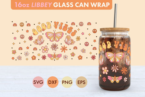 Retro Good Vibes SVG 16 oz Libbey Glass Can Wrap SVG Freeling Design House 