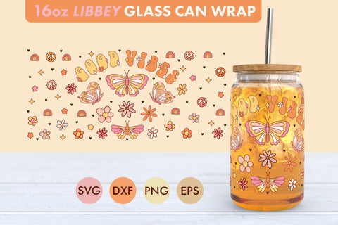 Retro Good Vibes SVG 16 oz Libbey Glass Can Wrap SVG Freeling Design House 