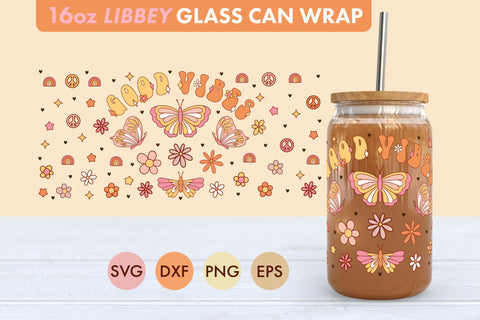 Retro Good Vibes SVG 16 oz Libbey Glass Can Wrap SVG Freeling Design House 