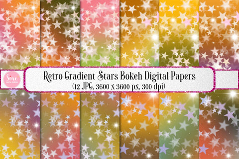 Retro Gradient Stars Bokeh Backgrounds Digital Pattern SineDigitalDesign 