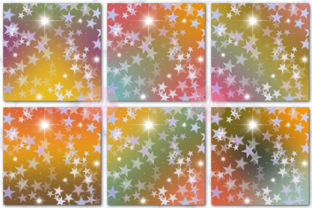 Retro Gradient Stars Bokeh Backgrounds - So Fontsy