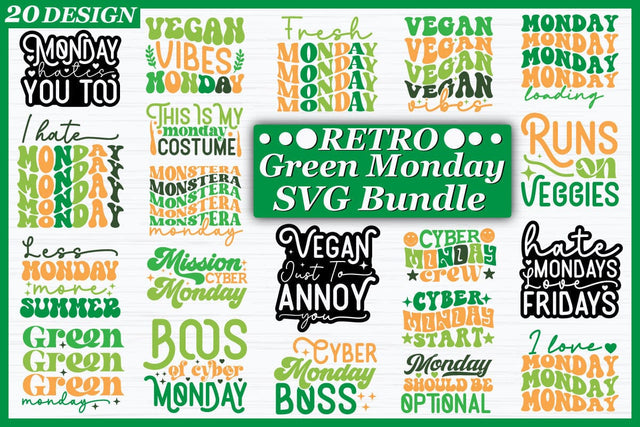 Retro Green Monday SVG Bundle SVG akazaddesign 