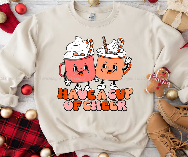 Retro Groovy Have A Cup of Cheer Christmas Santa Claus Xmas Sublimation Design Download Sublimation ToriDesigns 