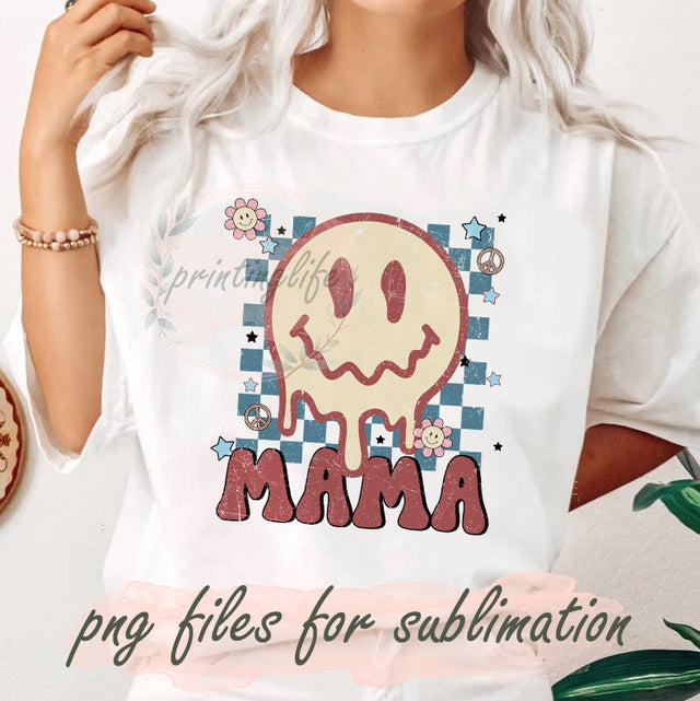 Retro Groovy Mama Design Png, Mama Vibes Png, Smiley Face Daisy Mama Sublimation Png, Mom Life Sublimation Design, Retro Mama Png, Digital Download Sublimation PrintingLife 