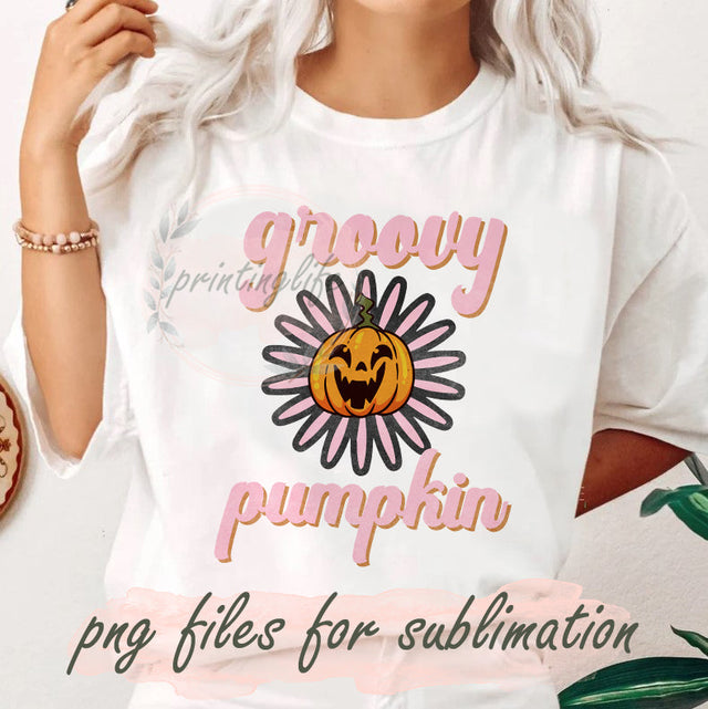 Retro Groovy Pumpkin Design Png, Halloween Pumpkin Sublimation Png, Pumpkin Daisy Design, Spooky Season Png, Fall Pumpkin Png, Digital Download Sublimation PrintingLife 