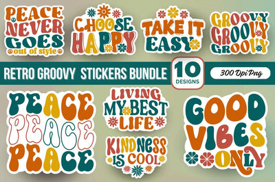 Retro Groovy Stickers Bundle Sublimation Regulrcrative 