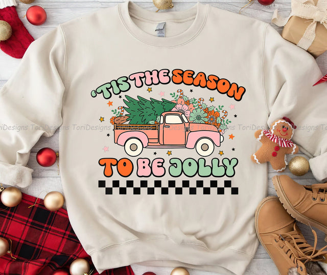 Retro Groovy Tis The Season To Be Jolly Christmas Santa PNG Sublimation Design Sublimation ToriDesigns 