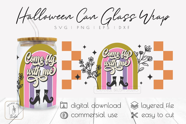 Retro Halloween Beer Can Glass SVG Witch Coffee Cup Wrap SVG OrangeBrushStudio 