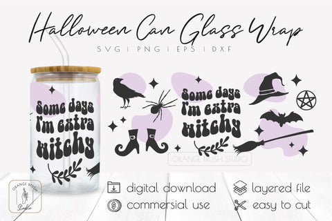 Retro Halloween Can Glass Wrap Witch Libbey Glass Wrap SVG OrangeBrushStudio 