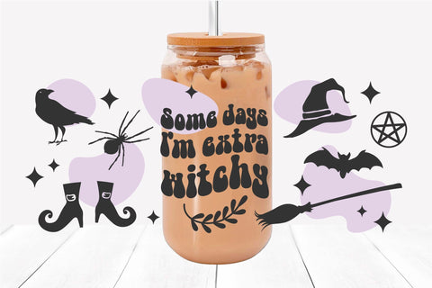 Retro Halloween Can Glass Wrap Witch Libbey Glass Wrap SVG OrangeBrushStudio 