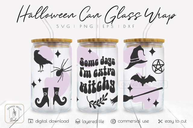 Retro Halloween Can Glass Wrap Witch Libbey Glass Wrap SVG OrangeBrushStudio 